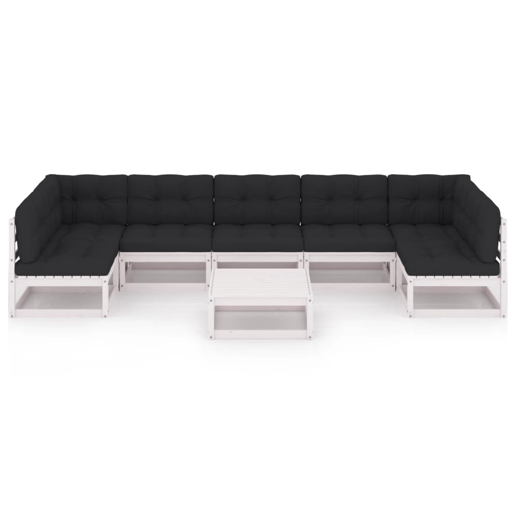 8-tlg. Garten-Lounge-Set mit Kissen Weiss Kiefer Massivholz